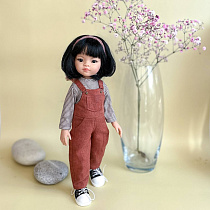 Льняной комбинезон на куклу Paola Reina и кукол 32-35 см+полосатая кофточка